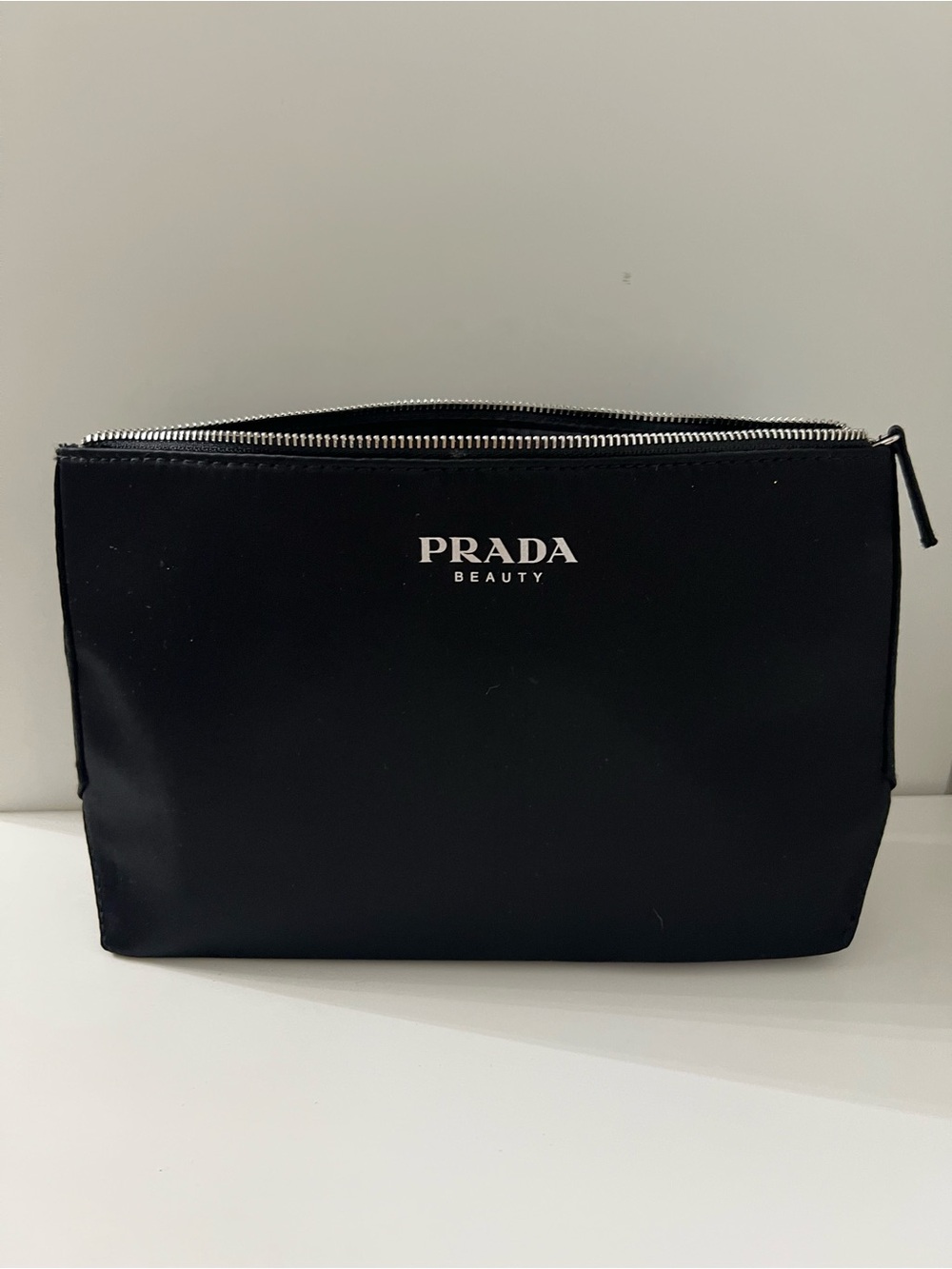 Prada New beauty Black Nylon Cosmetic Pouch with Silver Zip